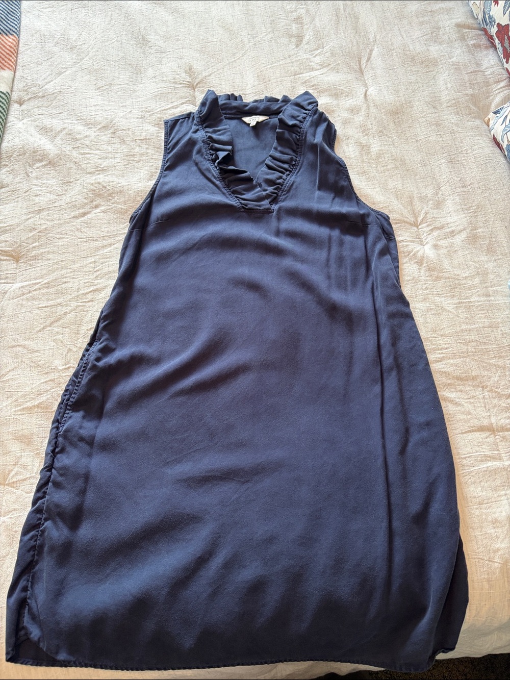 crown & ivy Navy Ruffle V-Neck Sleeveless Dress with pockets